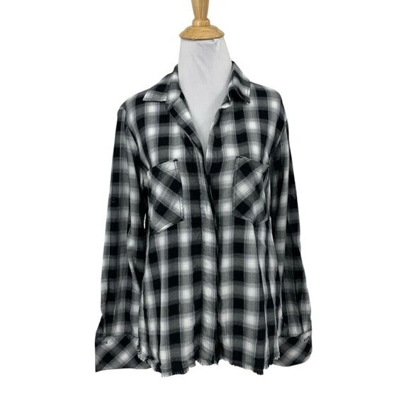 Bella Dahl Shirt Womens S Small Plaid Frayed Hem Split Back High Low Tunic Top - Picture 1 of 13